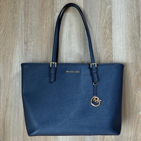 Michael Kors Jet Set Navy Blue Saffiano Tote - Picture 1 of 7